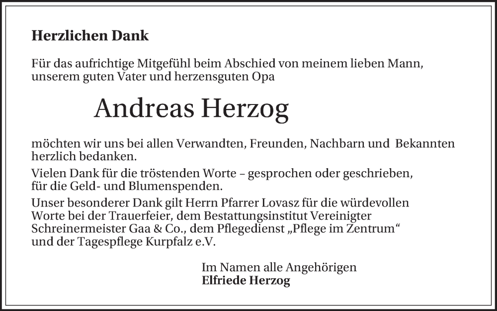  Traueranzeige für Andreas Herzog vom 03.05.2025 aus Schwetzinger Zeitung