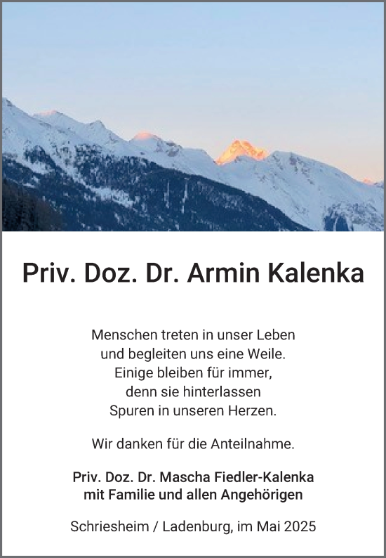 Traueranzeige von Armin Kalenka von Mannheimer Morgen