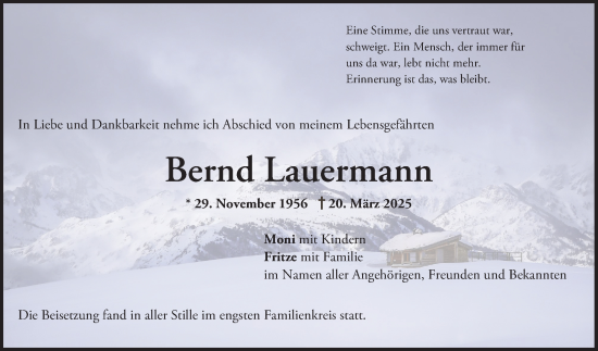 Traueranzeige von Bernd Lauermann von Schwetzinger Zeitung