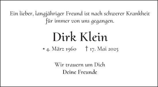Traueranzeige von Dirk Klein von Mannheimer Morgen