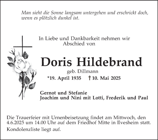 Traueranzeige von Doris Hildebrand von Mannheimer Morgen