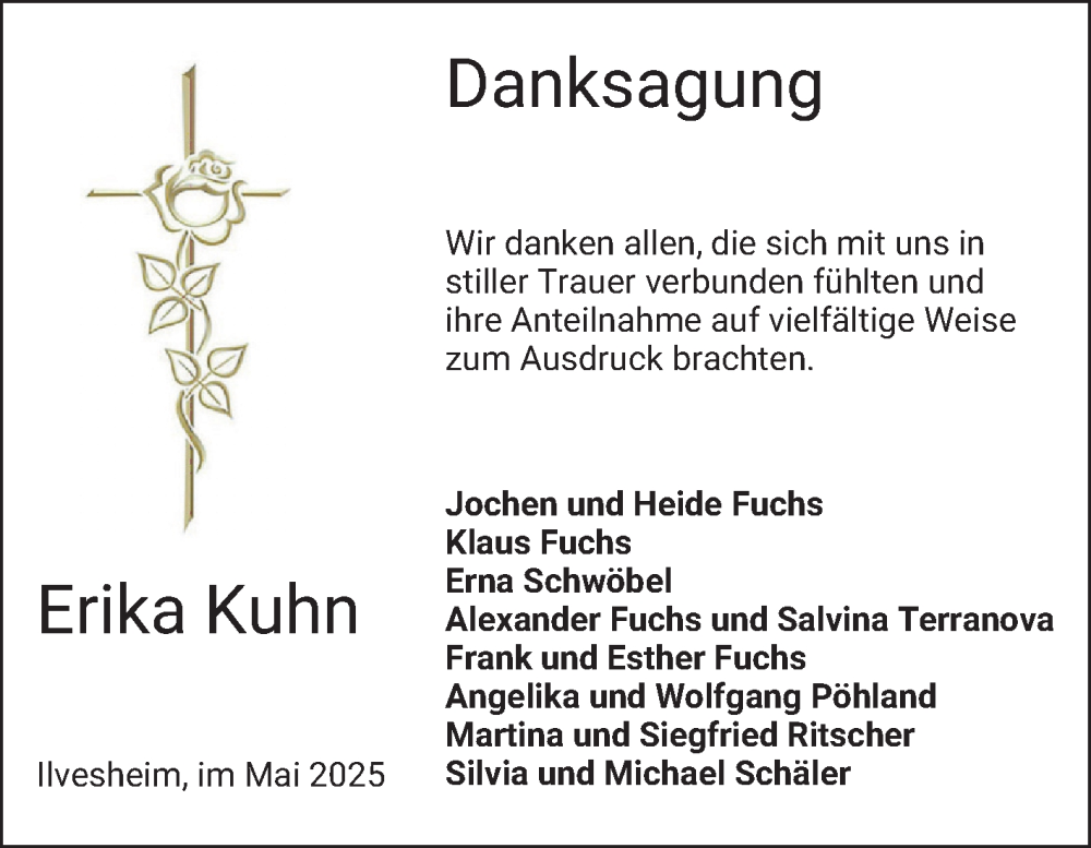  Traueranzeige für Erika Kuhn vom 31.05.2025 aus Mannheimer Morgen