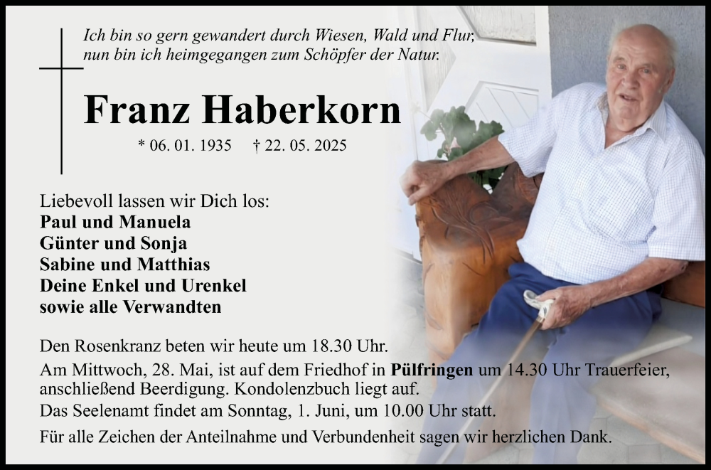  Traueranzeige für Franz Haberkorn vom 27.05.2025 aus Fränkische Nachrichten
