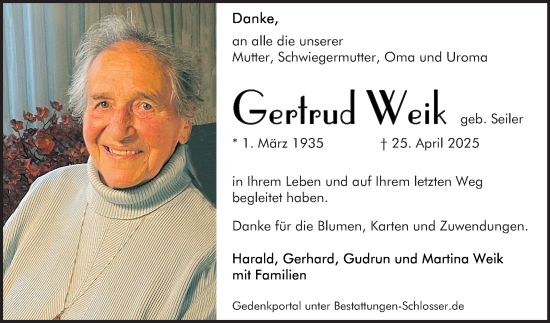 Traueranzeige von Gertrud Weik von Mannheimer Morgen