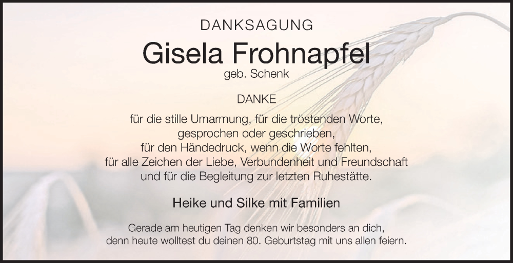  Traueranzeige für Gisela Frohnapfel vom 03.05.2025 aus Fränkische Nachrichten