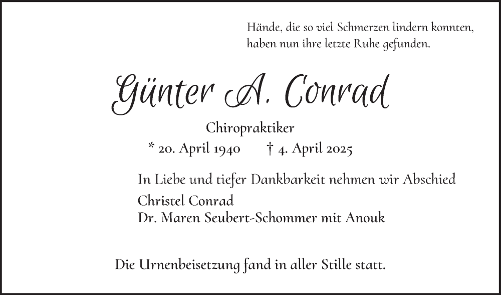  Traueranzeige für Günter A. Conrad vom 03.05.2025 aus Mannheimer Morgen