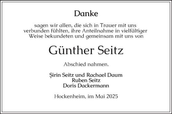 Traueranzeige von Günther Seitz von Schwetzinger Zeitung
