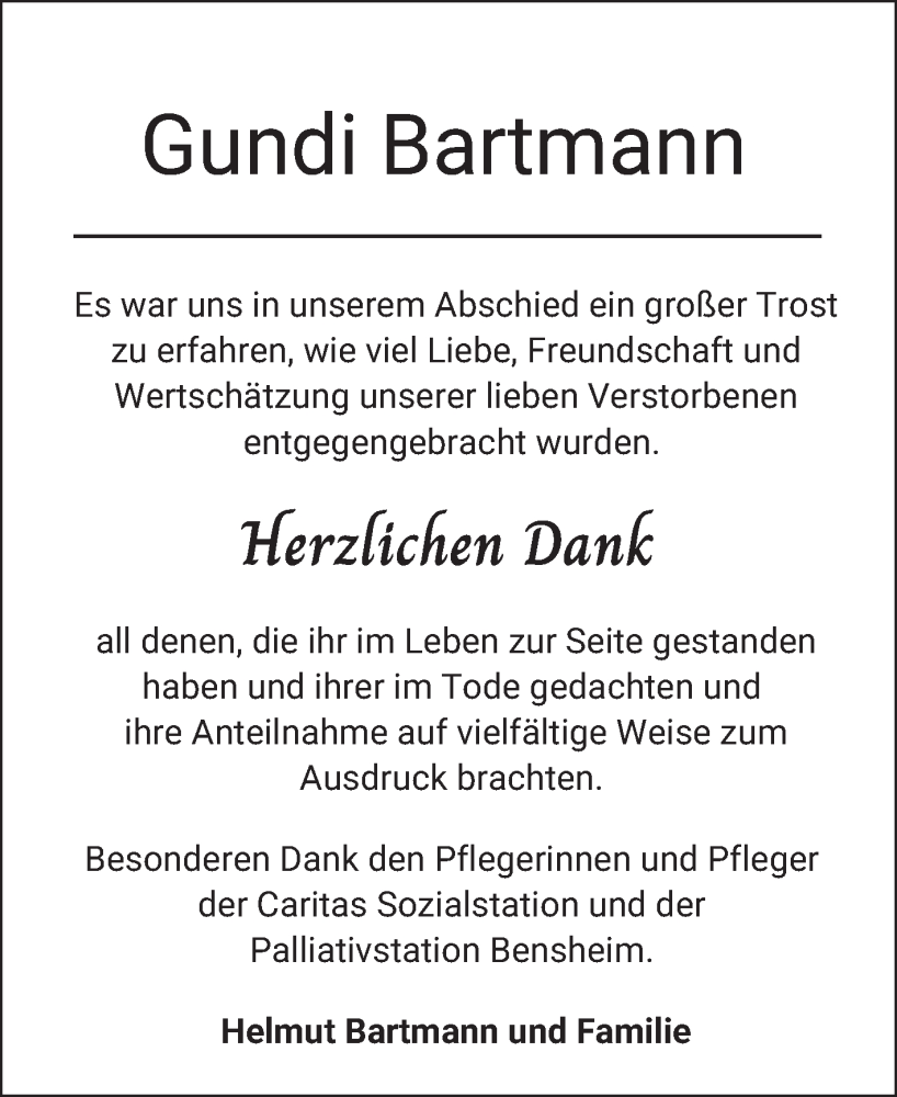  Traueranzeige für Gundi Bartmann vom 24.05.2025 aus Bergsträßer Anzeiger