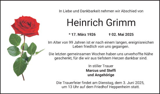 Traueranzeige von Heinrich Grimm von Bergsträßer Anzeiger
