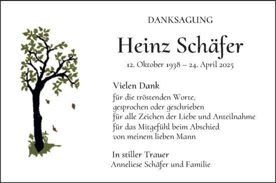Traueranzeige von Heinz Schäfer von Mannheimer Morgen