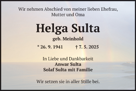 Traueranzeige von Helga Sulta von Mannheimer Morgen