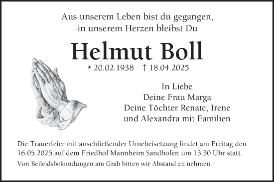 Traueranzeige von Helmut Boll von Mannheimer Morgen