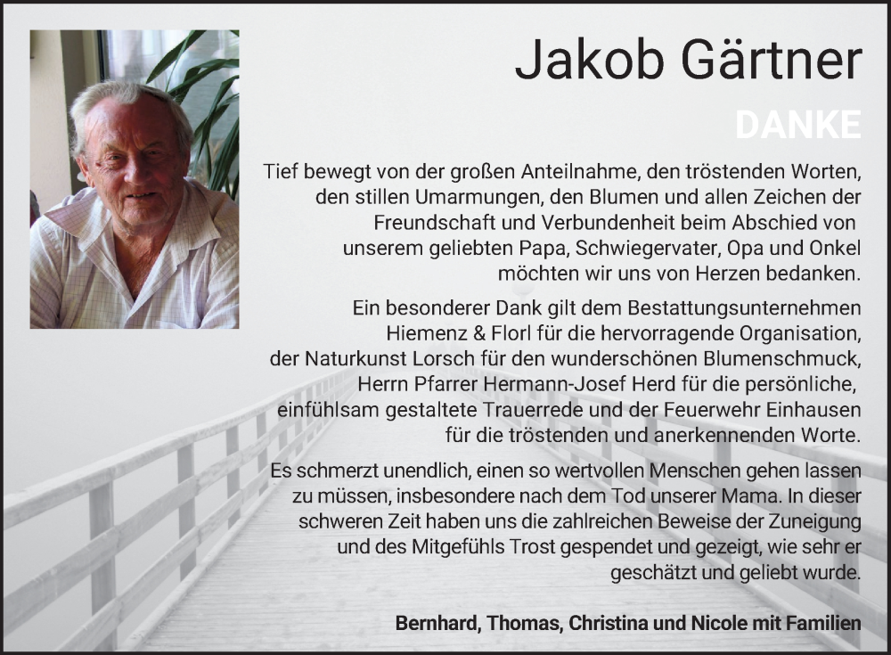  Traueranzeige für Jakob Gärtner vom 24.05.2025 aus Bergsträßer Anzeiger