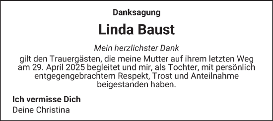 Traueranzeige von Linda Baust von Schwetzinger Zeitung