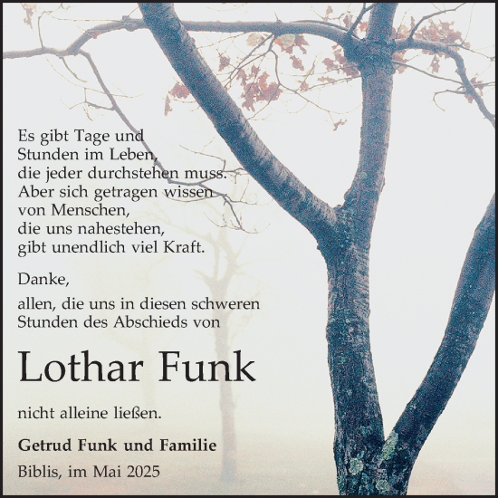 Traueranzeige von Lothar Funk von Mannheimer Morgen