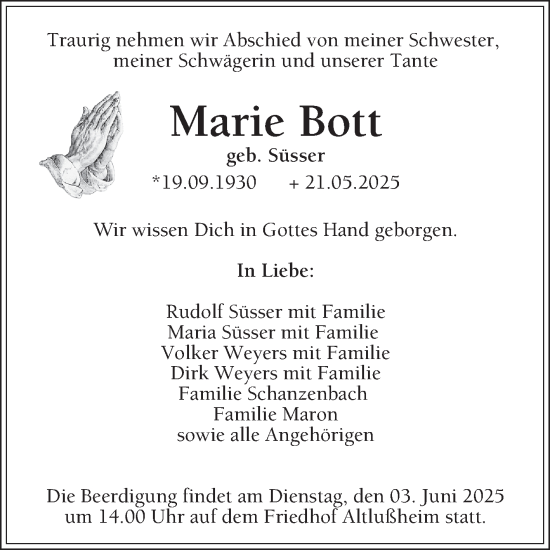 Traueranzeige von Marie Bott von Schwetzinger Zeitung