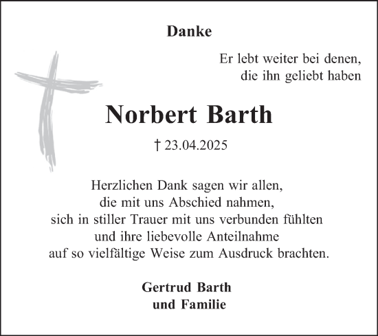 Traueranzeige von Norbert Barth von Schwetzinger Zeitung