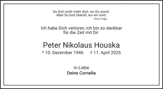 Traueranzeige von Peter Nikolaus Houska von Mannheimer Morgen