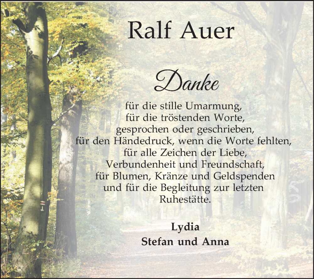  Traueranzeige für Ralf Auer vom 24.05.2025 aus Schwetzinger Zeitung