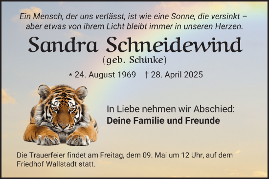 Traueranzeige von Sandra Schneidewind von Mannheimer Morgen