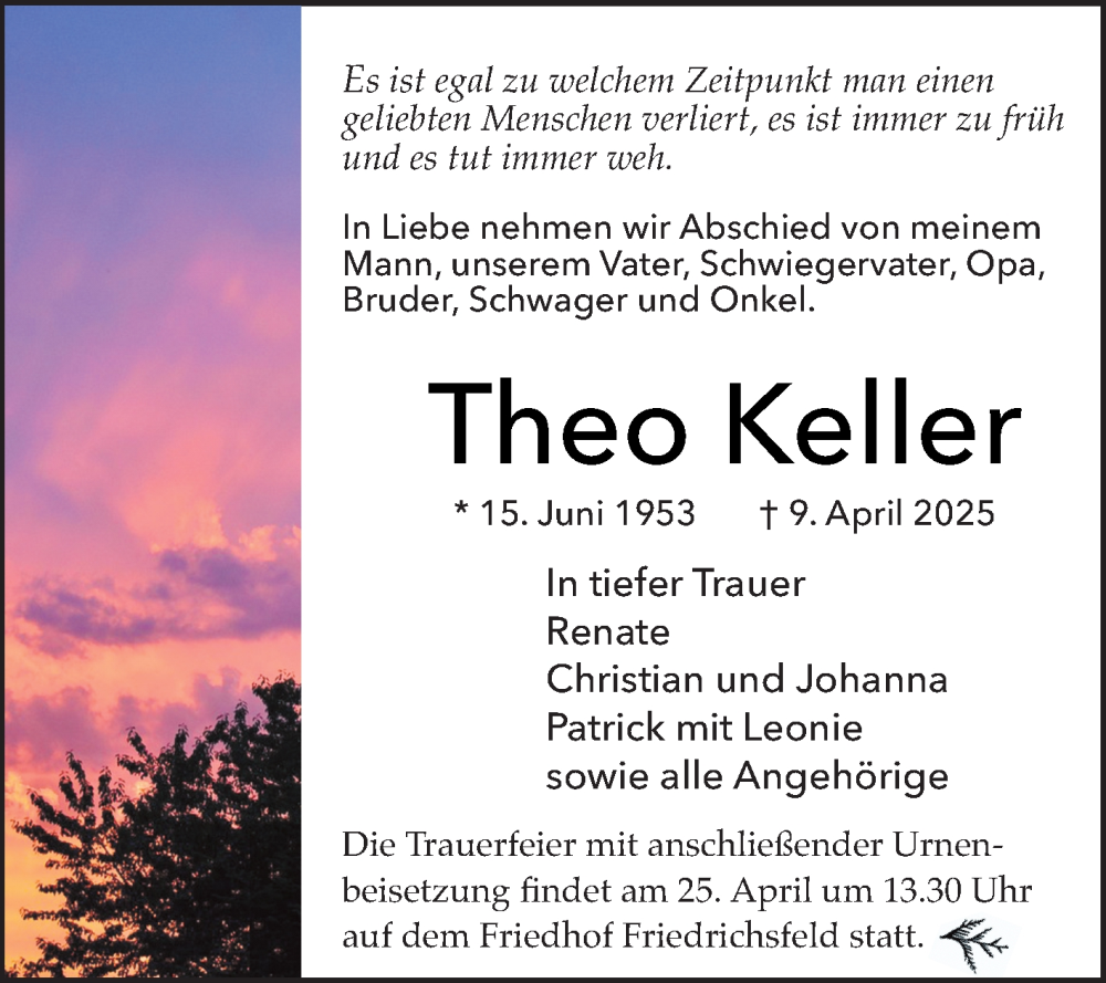  Traueranzeige für Theo Keller vom 19.04.2025 aus Mannheimer Morgen