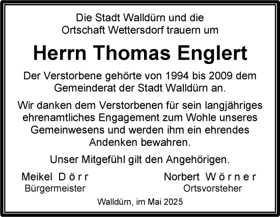 Traueranzeige von Thomas Englert von Fränkische Nachrichten