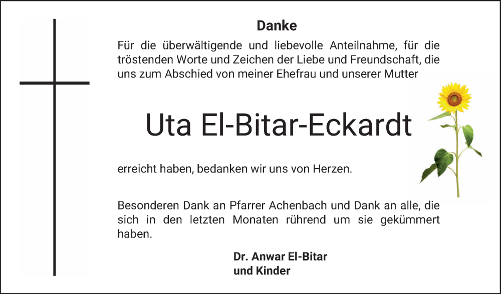  Traueranzeige für Uta El-Bitar-Eckardt vom 19.04.2025 aus Bergsträßer Anzeiger