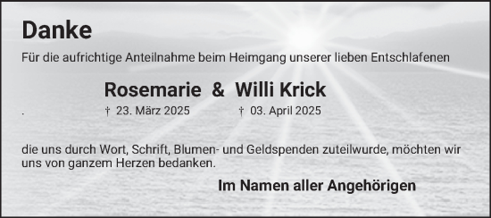 Traueranzeige von Willi Krick von Bergsträßer Anzeiger
