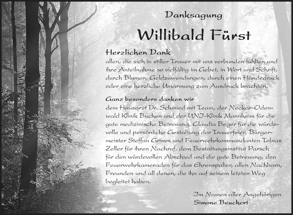  Traueranzeige für Willibald Fürst vom 10.05.2025 aus Fränkische Nachrichten