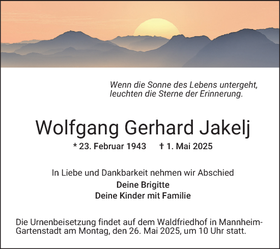 Traueranzeige von Wolfgang  Jakelj von Mannheimer Morgen