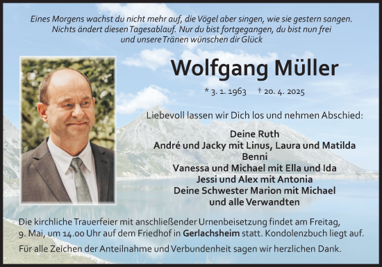 Traueranzeige von Wolfgang Müller von Fränkische Nachrichten