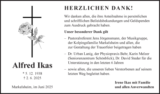 Traueranzeige von Alfred Ikas von Fränkische Nachrichten