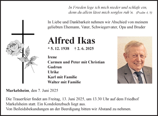 Traueranzeige von Alfred Ikas von Fränkische Nachrichten