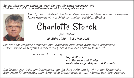 Traueranzeige von Charlotte Storck von Mannheimer Morgen
