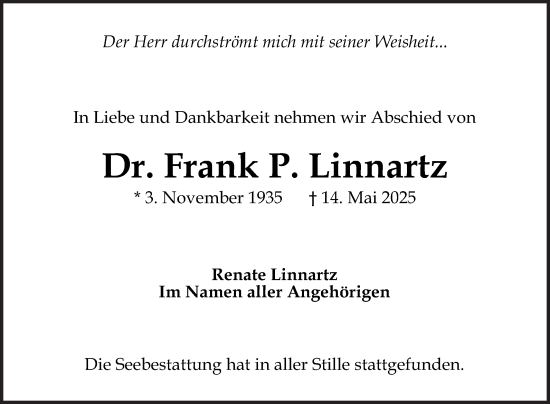Traueranzeige von Frank Linnartz von Mannheimer Morgen