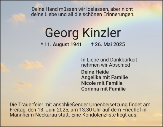 Traueranzeige von Georg Kinzler von Mannheimer Morgen