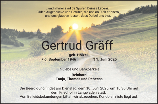 Traueranzeige von Gertrud Gräff von Bergsträßer Anzeiger