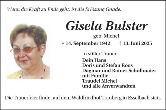 Traueranzeige von Gisela Bulster von Mannheimer Morgen