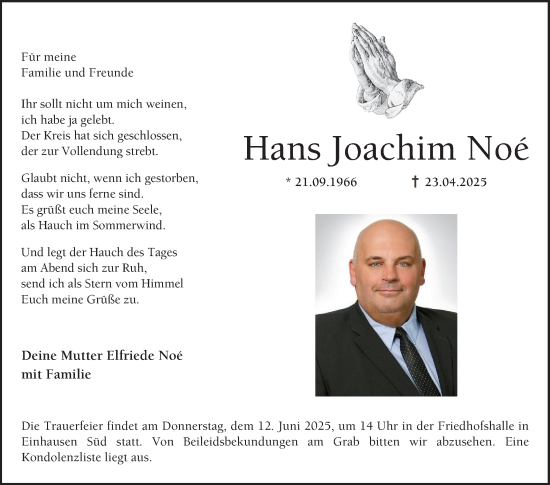 Traueranzeige von Hans Joachim Noé von Bergsträßer Anzeiger