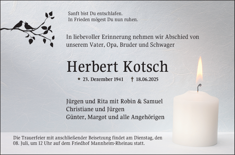  Traueranzeige für Herbert Kotsch vom 28.06.2025 aus Mannheimer Morgen