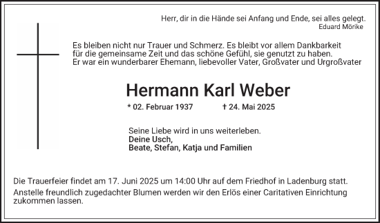 Traueranzeige von Hermann Karl Weber von Mannheimer Morgen