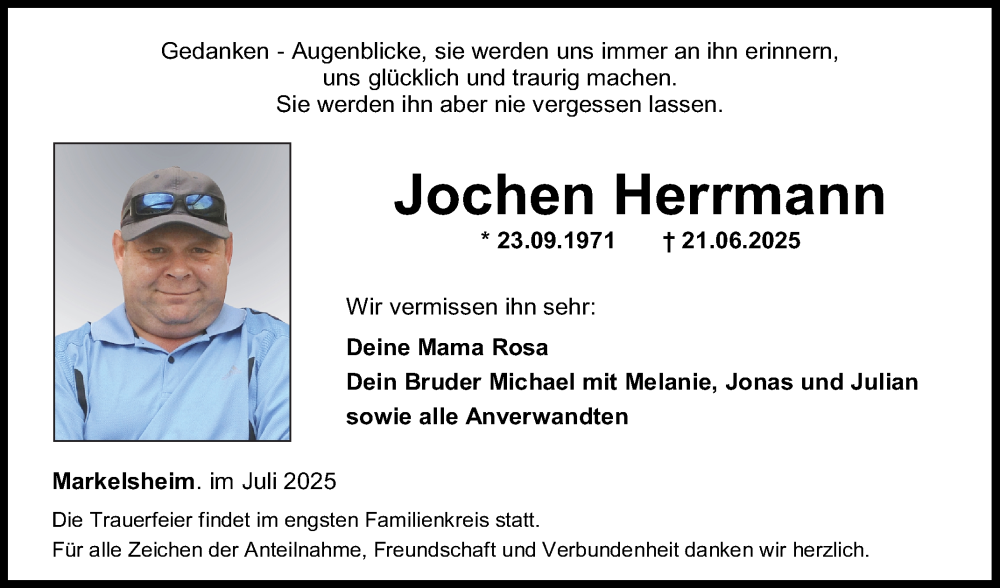  Traueranzeige für Jochen Herrmann vom 28.06.2025 aus Fränkische Nachrichten