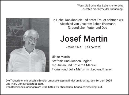 Traueranzeige von Josef Martin von Fränkische Nachrichten