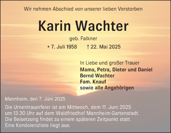 Traueranzeige von Karin Wachter von Mannheimer Morgen