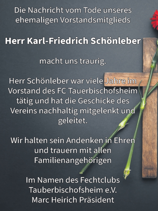 Traueranzeige von Karl-Friedrich Schönleber von Fränkische Nachrichten