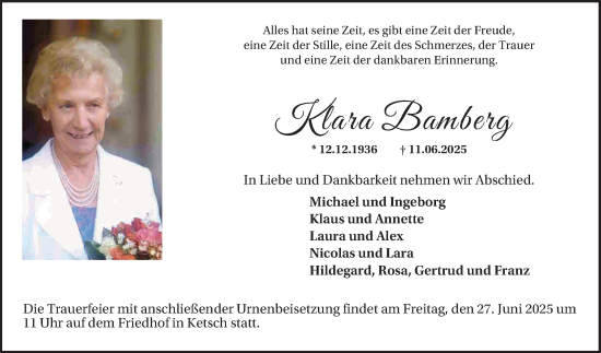 Traueranzeige von Klara Bamberg von Schwetzinger Zeitung