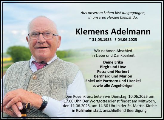Traueranzeige von Klemens Adelmann von Fränkische Nachrichten