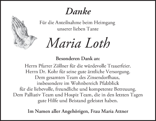 Traueranzeige von Maria Loth von Mannheimer Morgen