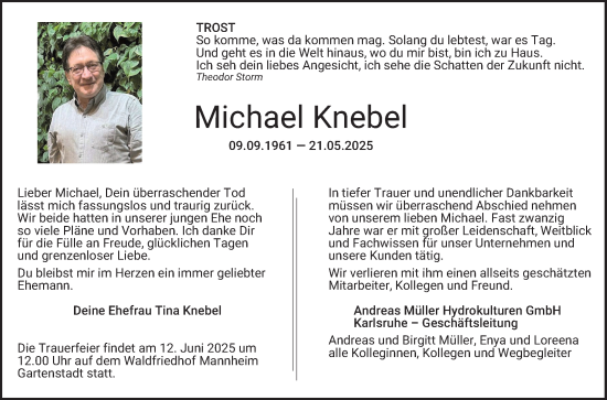 Traueranzeige von Michael Knebel von Mannheimer Morgen