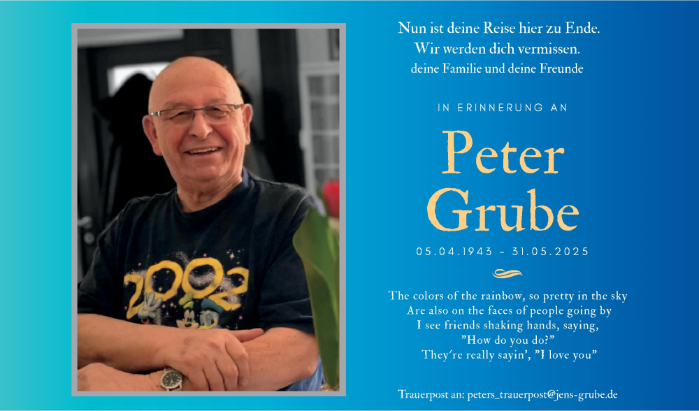  Traueranzeige für Peter Grube vom 07.06.2025 aus Bergsträßer Anzeiger